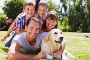 cachorro golden retriever e família