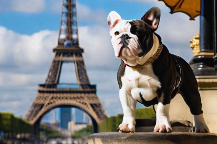 bulldog françês preto e branco em Paris