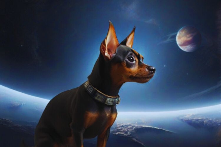 cachorro pinscher olhando a lua