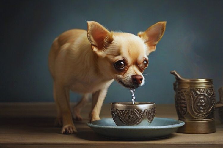 cachorro Chihuahua bebendo água