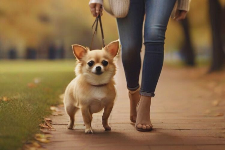 cachorro Chihuahua caminhando no parque