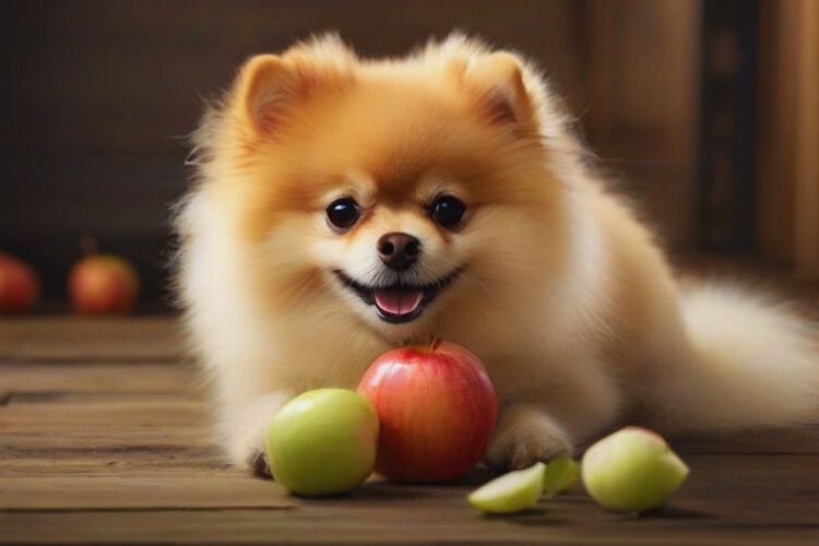 cachorro lulu da pomerânia com frutas