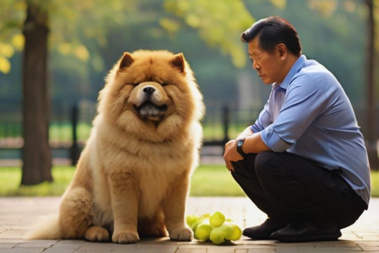 cachorro chow chow com dono no parque