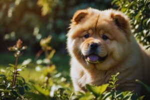 cachorro chow chow no jardim verde