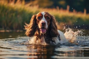 cachorro Cocker Spaniel Inglês na água