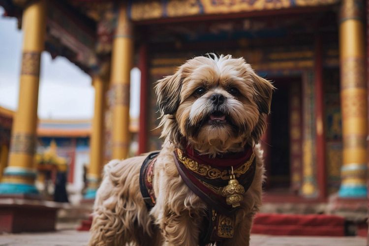 cachorro Lhasa Apso fora do tempo tibetano