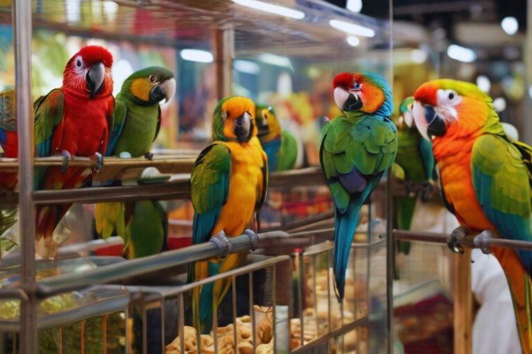 papagaios em feira de exposição