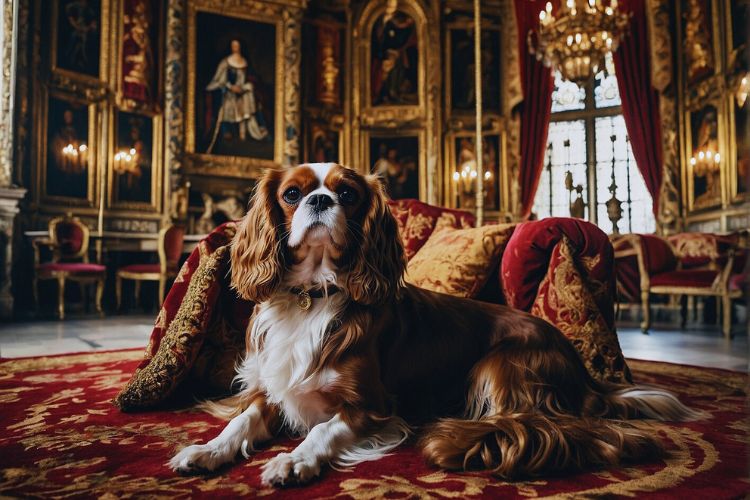 cachorro Cavalier King Charles Spaniel  na sala do rei 