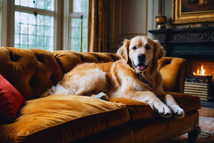 cachorro golden retriever deitado no sofá