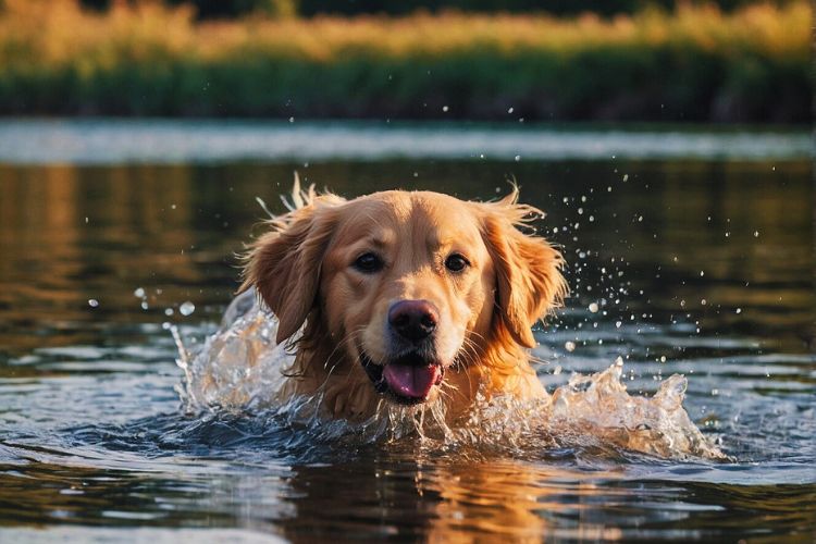 cachorro golden retrievier na água