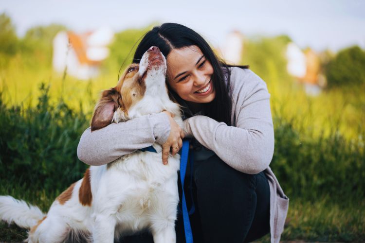 cachorro e mulher no parque